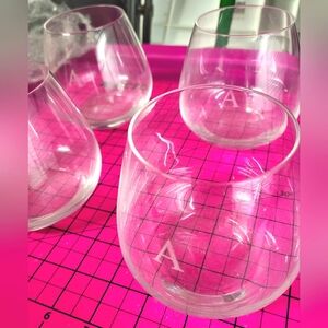 Monogrammed A Stemless Handblown Set of 4 Wine Glasses